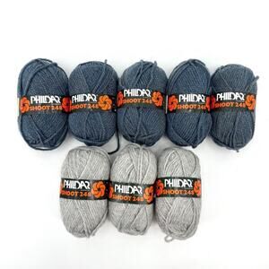 Mixed Lot 8 Skeins VTG NOS Phildar Shoot 248 Belgium Acrylic/Wool Yarn Blue Gray